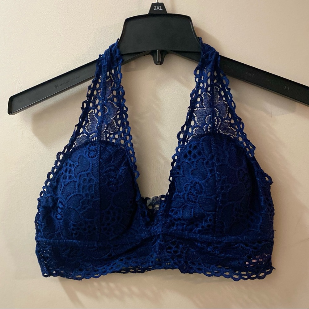 Rue 21 Navy Blue Halter Lace Bralette (XL)